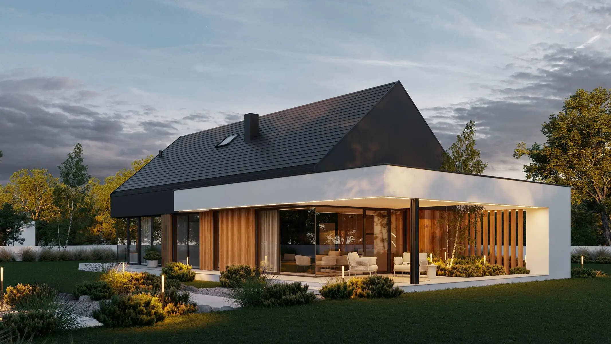 Projekt gotowy Projekt HomeKONCEPT 144 — widok od ogrodu (HomeKONCEPT) — wizualizacja domu jednorodzinnego